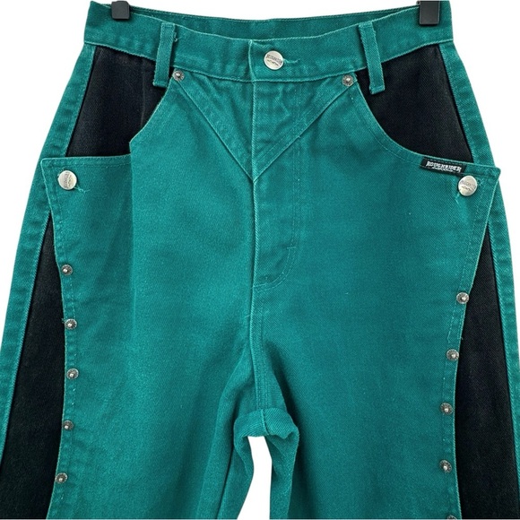 Vintage Roughrider Western Jeans High Waisted Embellished Cut Out Teal Black 24" - Picture 6 of 9